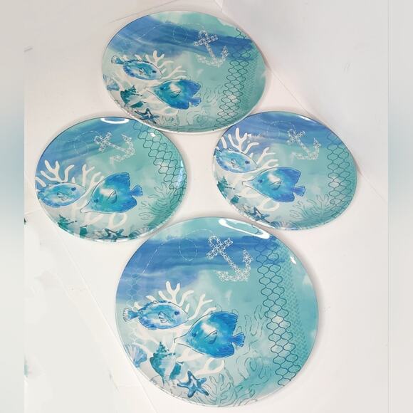 Sonoma Underwater Sea life Coastal Beach Fish Melamine Dinner Plate Set - Picture 12 of 12